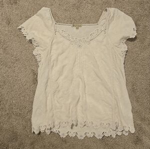 Democracy Ivory Lace Trim Blouse